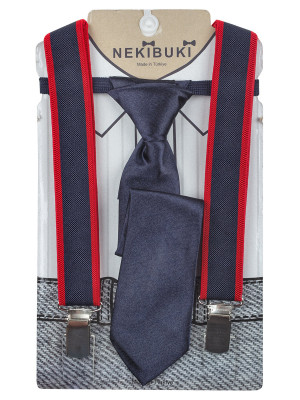 Набор для мальчика: подтяжки и галстук ("точка" темно-синий, черный)  (Турция)
