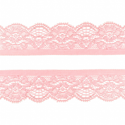 009 Кружево машинного вязания эластичное шир. 25мм - цв.#29-св. розовый