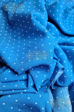 Креп стрейч Амузен 85 г/м2 18-4032/морская волна, белый мелкий горох, шир. 150см