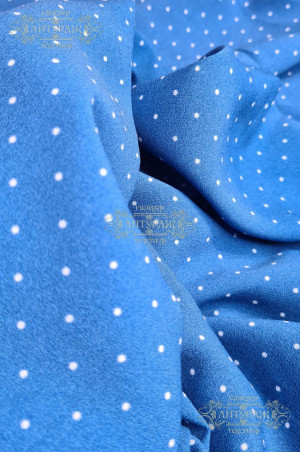 Креп стрейч Амузен 85 г/м2 18-4032/морская волна, белый мелкий горох, шир. 150см