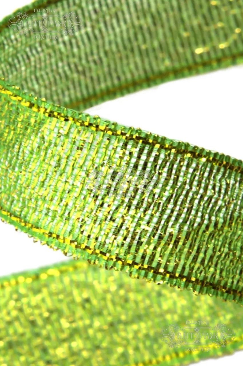 Лента металлизированная "ОмТекс", 25мм/уп.33+/-0,5м, цв.3362 - зеленый-золото